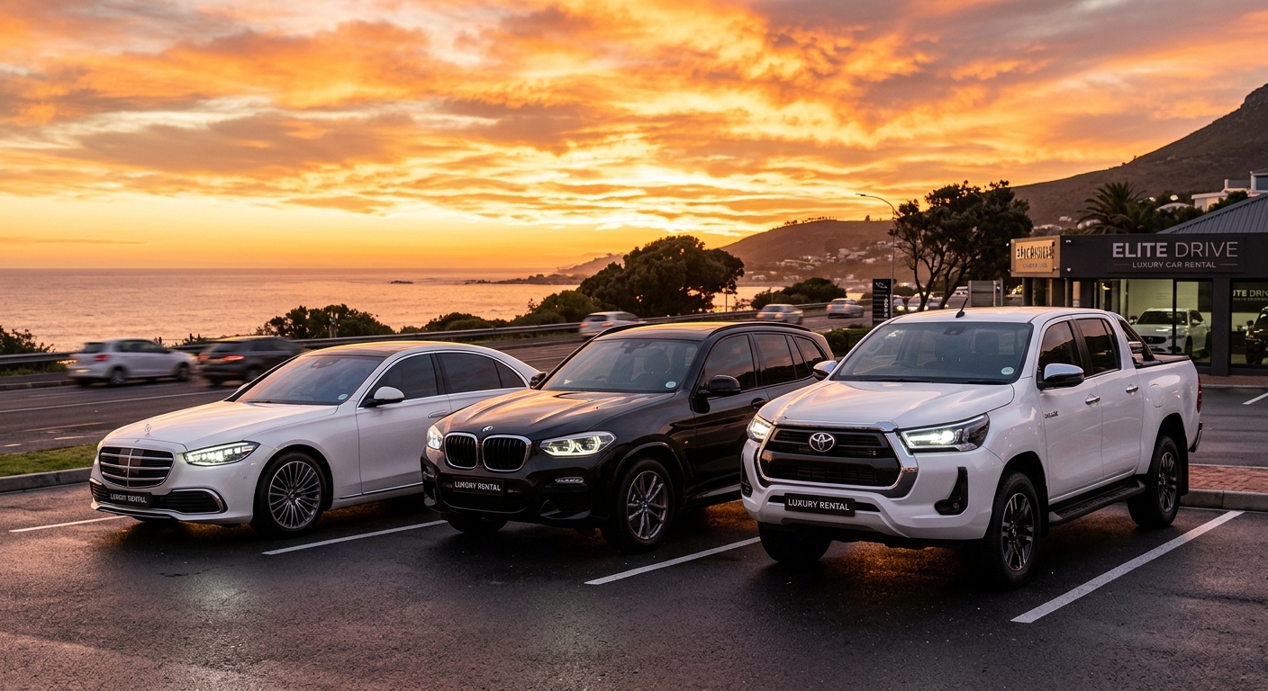 The Heights Car Rental Luxury Fleet Background with Sunset